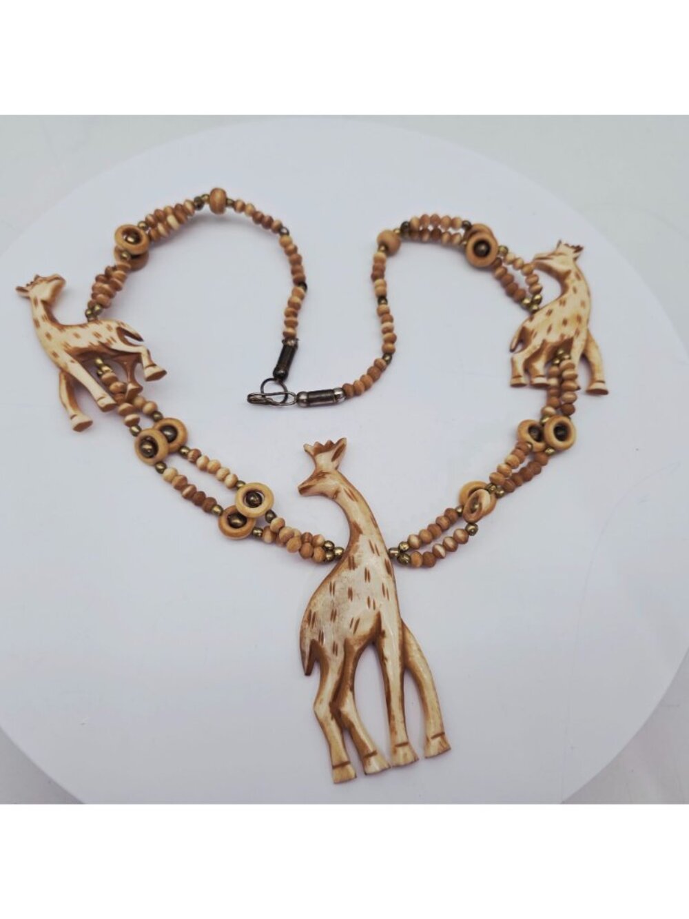 Carved Bone Giraffe Pendant Necklace Safari-Themed Statement Jewelry - Picture 5 of 7